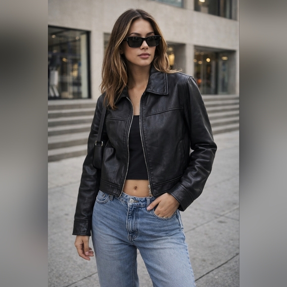 Vintage!! A&S Collections | Black Lamb Leather Jacket, Size M (Made Small) - Picture 1 of 11